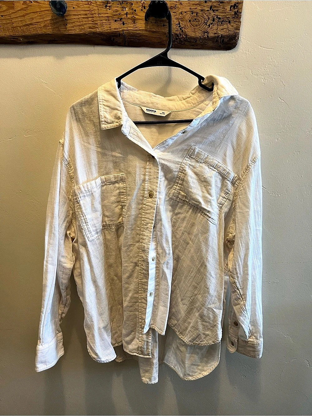 SONOMA Women's Textured Button Down in White Size XXL